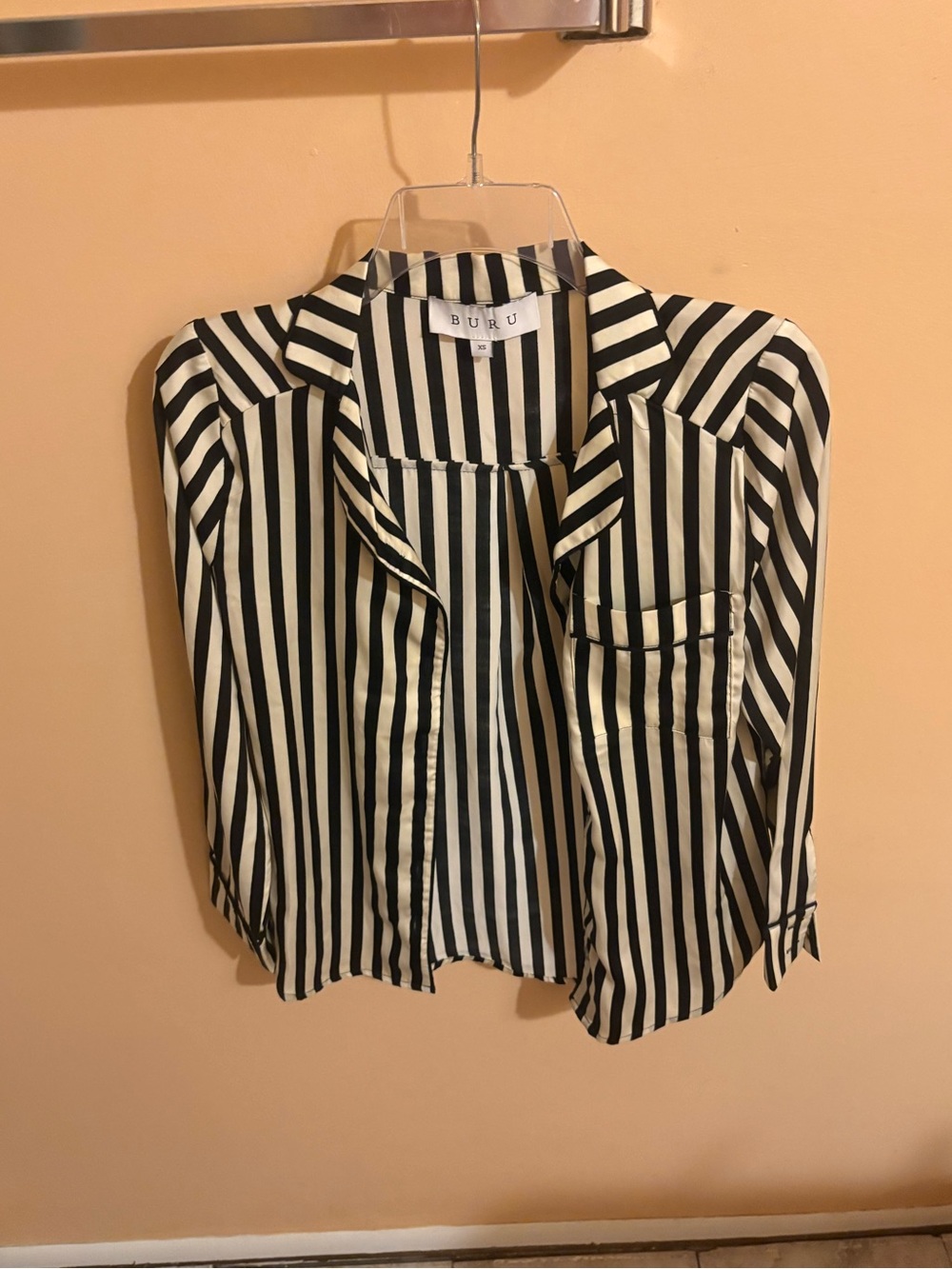 Buru black & cream satin striped button up shirt